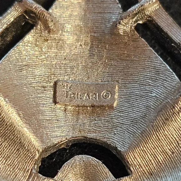 Vintage Signed CROWN TRIFARI Tear Drop Silver Tone Pendant 70s 80s Boho Hippie - Picture 3 of 8